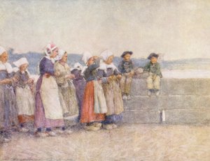 コンカルノーの漁船見張り（カラーリトグラフ） 作： Mortimer Ludington Menpes