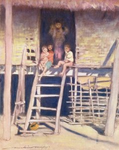 世界の子供たちビルマのステップ（カラーリトグラフ） 作： Mortimer Ludington Menpes