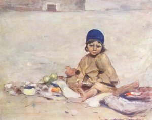世界の子供たちカシミア、シッティング・スティル（カラーリトグラフ） 作： Mortimer Ludington Menpes