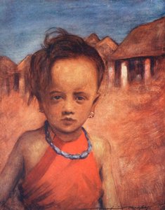 世界の子供たちチンガリーズ、最高の青いビーズ（カラーリトグラフ） 作： Mortimer Ludington Menpes