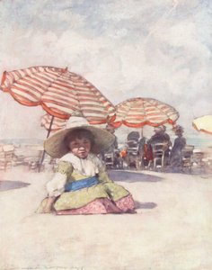 世界の子供たちフランス、トゥルーヴィルの浜辺にて（カラーリトグラフ） 作： Mortimer Ludington Menpes