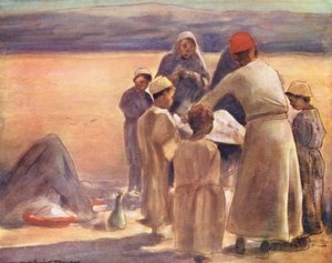 世界の子供たち地理の授業（カラーリトグラフ） 作： Mortimer Ludington Menpes