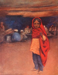 世界の子供たちインディアン、一日の終わり（カラーリトグラフ） 作： Mortimer Ludington Menpes