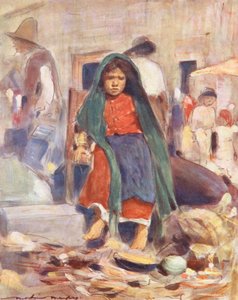 世界の子供たちメキシコ、水を手に入れる（カラーリトグラフ） 作： Mortimer Ludington Menpes
