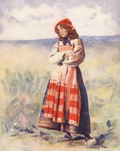 世界の子供たちロシア、待機中（カラーリトグラフ） 作： Mortimer Ludington Menpes