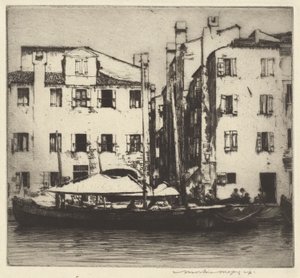運河、ベネチアン島のボート 作： Mortimer Menpes