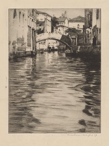 反射、ヴェネツィア (ルチアーノ橋、大運河) 作： Mortimer Menpes