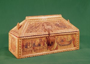 13世紀にブザンソンの聖シュラウドが収められていたと考えられていた胸（ギルデンベースにテンペラを塗った木材） 作： Mosan School