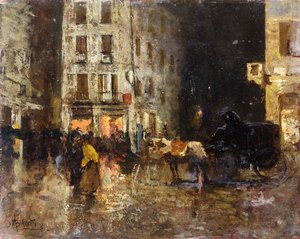 夜のストリートシーン、 作： Mose Bianchi