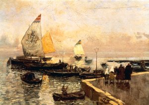 キオッジャの石炭船、モーゼ ビアンキ (1840-1904)。 作： Mose Bianchi