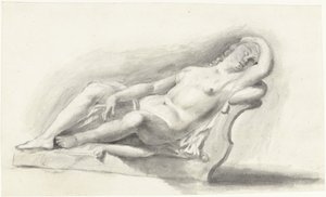 ソファのクッションに横たわる裸の女性の彫刻 作： Moses Ter Borch