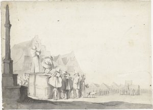 バレルにアナウンサーがいるマーケット広場 作： Moses ter Borch (possibly)