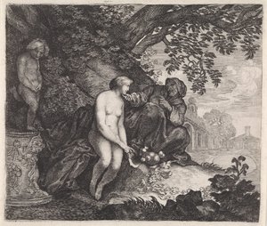 Vertumnus は Pomona を誘惑しようとします。 作： Moyses van Wtenbrouck