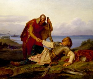 1866年、サムソの戦いの後、オルヴァル・オッドルに別れを告げるヒャルマー。 作： Mårten Eskil Winge