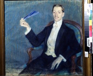 詩人ニコライ・グミリョフ (1886-1921) の肖像。 Mstislav Vladimirovich Farmakovsky (1873-1946) の作品、紙にパステル 作： Mstislav Vladimirovich Farmakovsky