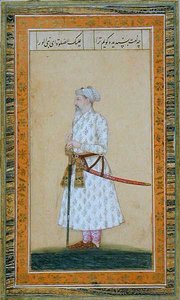 剣を持った王子（「スモール・クライヴ・アルバム」より）（不透明水彩・紙 作： Mughal School