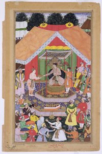 アクバル皇帝（r.1556-1605）は、弟のアジムカーンがパンジャブ州のディパルプル（1571年）で楽しませました。 作： Mughal School