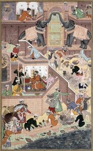 アクバル皇帝（r.1556-1605）は、アブールファジによって作られたアクバルナマから、ファテプルシークリーでの建築工事を視察しました。