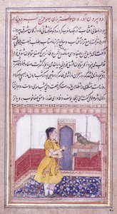 オウムと話すクジスタc。 1580 作： Mughal School