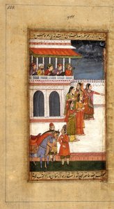 オーランゲブの結婚：ダンサーとドラマーとの花嫁パーティー、1800年頃（不透明な水彩、金、紙にインク） 作： Mughal School