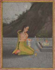 シヴァ・プージャの夜景 1760-70年頃 不透明水彩、金彩、紙 作： Muhammad Riza i Hindi