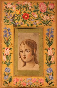 若い美女の絵、イラン、1740 年代から 50 年代。 作： Muhammad Sadiq