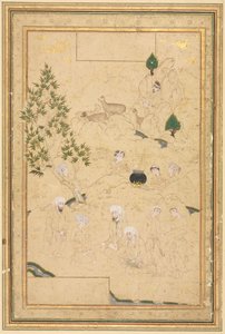 山でのピクニック、単一ページのイラスト、c。 1550-1600。 作： Muhammadi