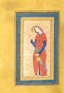17世紀半ばのカップを保持している女性 作： Muin Musavvir