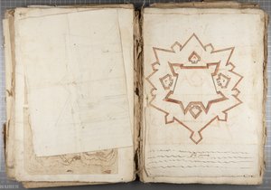 ウルビーノなどのムティオオディによるドローイングのポートフォリオ-Po Fume、c.1635-40（製本された紙にペンとインク） 作： Muzio Oddi