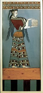 ミケーネ美術：ミケーネの女官。紀元前13世紀、ティリンスのフレスコ画。 作： Mycenaean Mycenaean