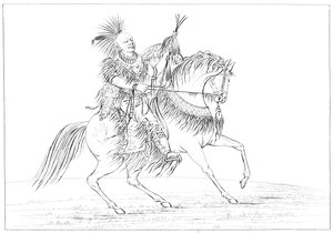 乗馬のキーオカック、ロックアイランド、ミシシッピ州上部、1841年。 作： Myers and Co