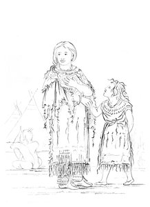 ネイティブアメリカンの女性と子供、1841年。