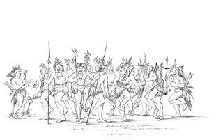 乞食の踊りを演じるスー族、1841年。