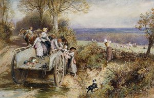 猟犬ののぞき見：「ここに来る」 作： Myles Birket Foster