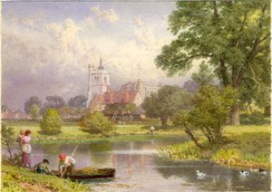 エルストウ、ベッドフォードシャー（ジョンバニヤンの生誕地）（カードにbcとWC） 作： Myles Birket Foster