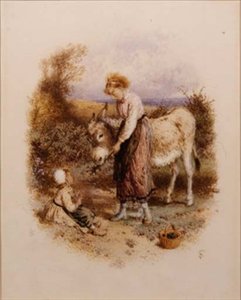 ロバの餌付け 作： Myles Birket Foster