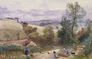 道端で小枝を拾う人物 作： Myles Birket Foster