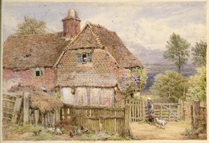 農家の子羊を持つ少女（鉛筆と水彩） 作： Myles Birket Foster
