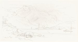 山岳風景の中の湖 作： Myles Birket Foster