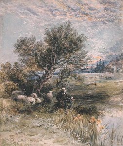The Angler」（水彩・ボディカラー・紙 作： Myles Birket Foster