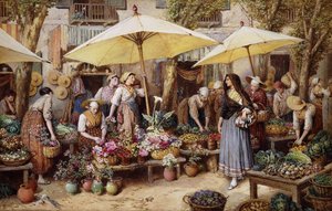 フラワーマーケット、 作： Myles Birket Foster