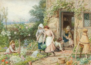小さな庭師たち（水彩） 作： Myles Birket Foster