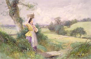 ミルクメイド、1860年（紙にトイレ） 作： Myles Birket Foster