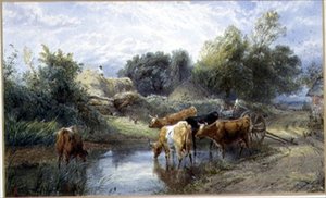 水やりの時間（水彩画） 作： Myles Birket Foster