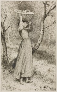 果物のバスケットを持つ果樹園の少女 作： Myles Birket Foster