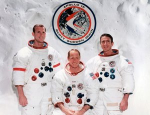 1971年、テキサス州ヒューストンの有人宇宙船センターにあるアポロ15号ミッションの乗組員。