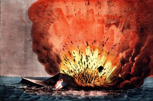 アメリカ南北戦争（1861年～1865年）：ハンプトン・ロードの戦い 8～9日 作： N. and Ives J.M. (1824 95) Currier