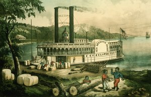 ミシシッピ川で綿花を積み込む 作： N. and Ives J.M. (1824-95) Currier