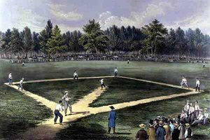 The American National Game of Baseball, Grand Match For The Championship at The Elysian Fields, Hoboken, N.J. 1866 (カラーリトグラフ) 作： Currier and Ives