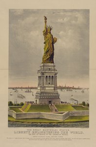 偉大なバルトルディ像、世界を啓発する自由、アメリカ人へのフランスの贈り物、1885年頃（クロモリトグラフ）